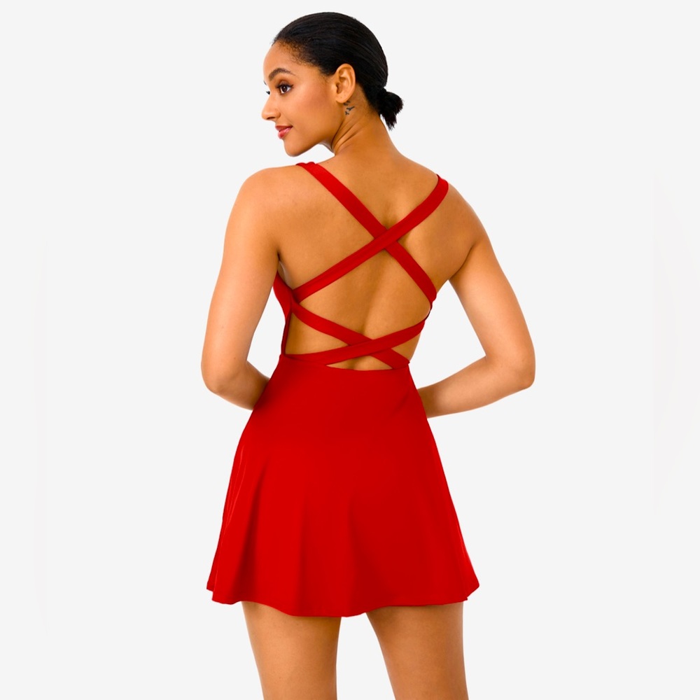 Red Halara Crisscross Backless Athleisure Dress